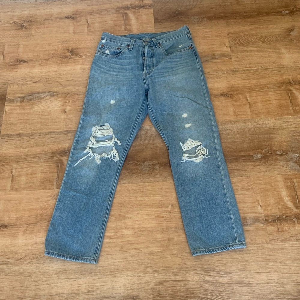 Levi's Blue Straight-Leg Distressed Jeans